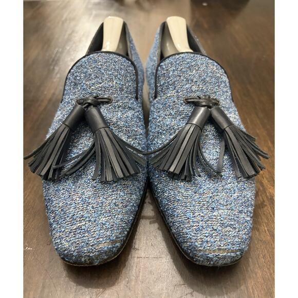 Sebastian Cruz Couture Blue Slip Tweed Loafers Tassle 40 Size 7.5 $1495 main image 5